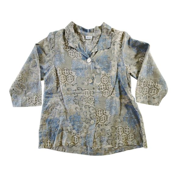 Habitat Women Linen Floral Button Down Shirt Sz XL Lagenlook Artsy Shell Buttons - Picture 1 of 9